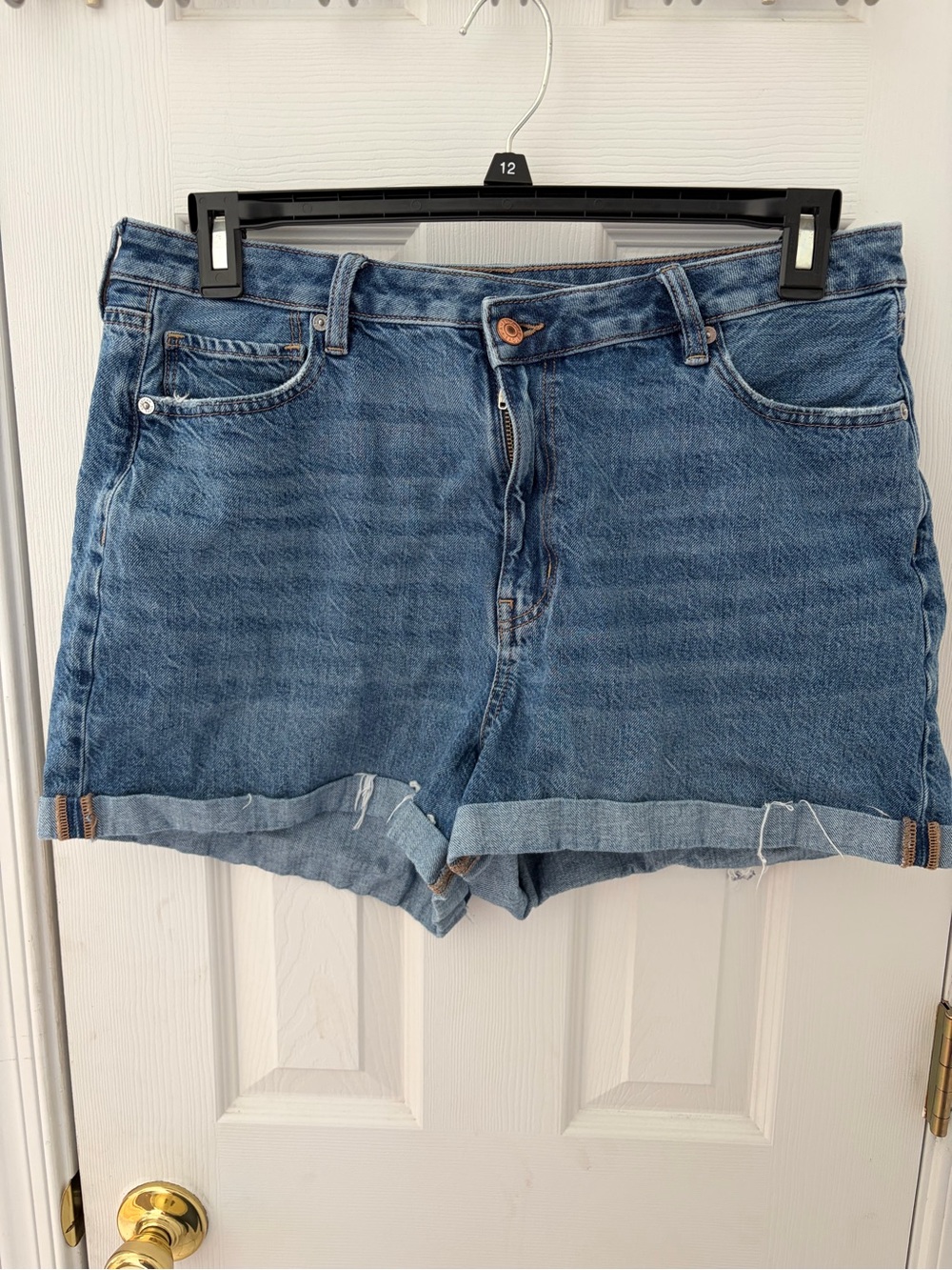 American Eagle Outfitters Blue Rolled-Hem Denim Highest Rise Mom Shorts